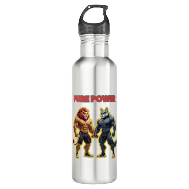 Pure Power – Strong Animal Muscle Cartoon Design Edelstahlflasche (Vorderseite)