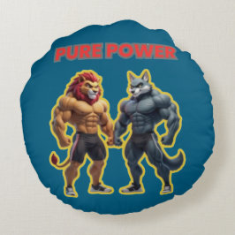 Pure Power – Strong Animal Muscle Cartoon Design Rundes Kissen
