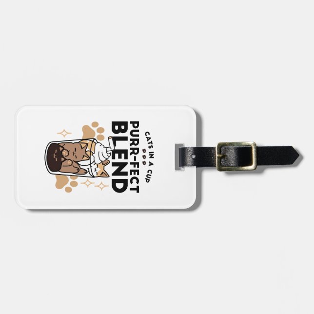 Purer Blend: Cat and Coffee Art for Pet Lovers Gepäckanhänger (Vorderseite horizontal)