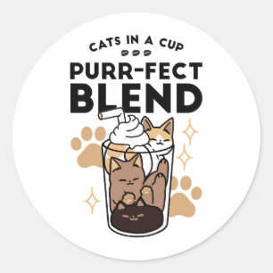 Purer Blend: Cat and Coffee Art for Pet Lovers Runder Aufkleber