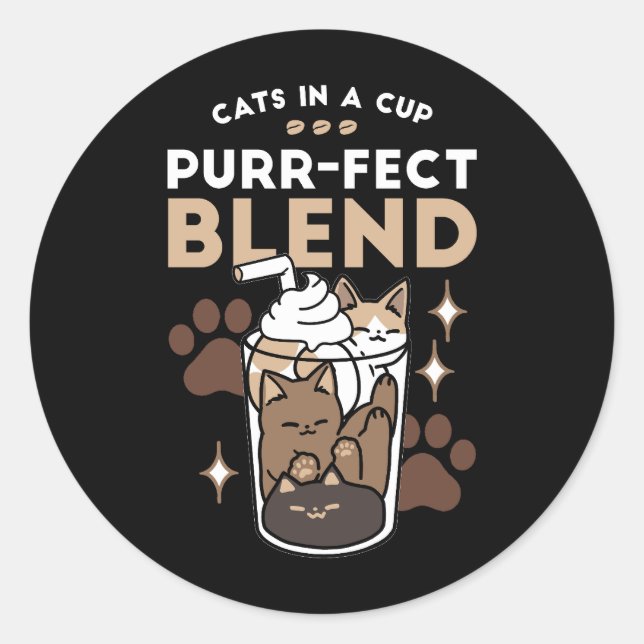 Purer-fect-Mischung: Kaffeedesign für Cat & Coffee Runder Aufkleber (Vorderseite)