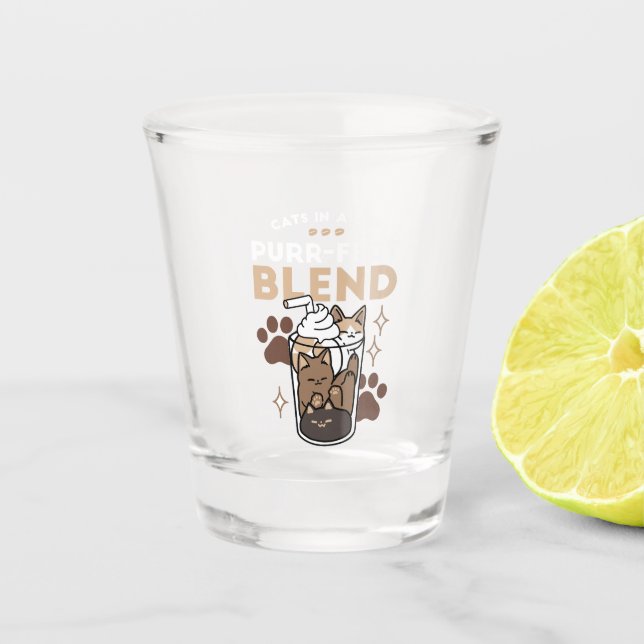 Purer-fect-Mischung: Kaffeedesign für Cat & Coffee Schnapsglas (Vorderseite)