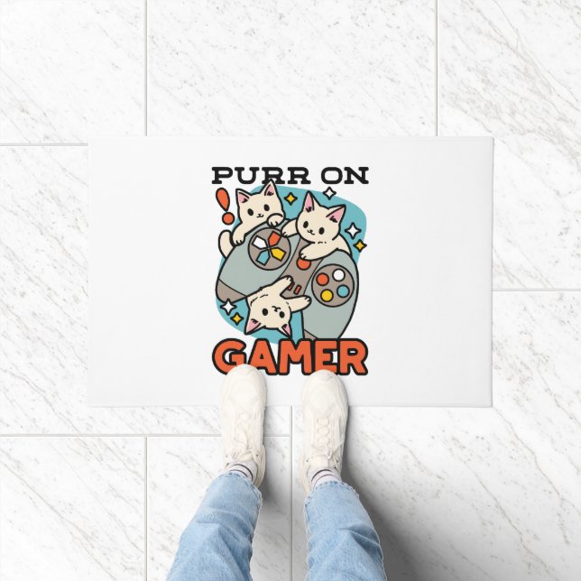 Purer On Gamer - Niedliches Cat Gaming Design Fußmatte (Indoor)