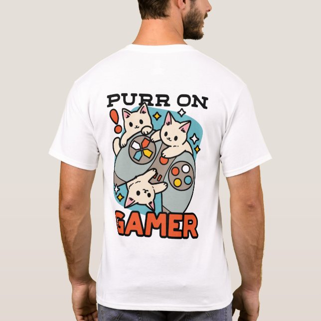 Purer On Gamer - Niedliches Cat Gaming Design T-Shirt (Rückseite)