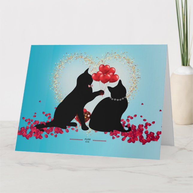 Purere Liebe - Katze Valentinballons - Geschenktüt Karte (Vorderseite)