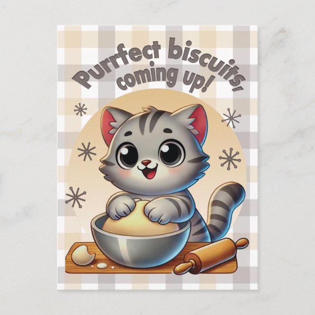 "Purfect biscuits, kommend" Katzenkuppe Postkarte (Vorderseite)