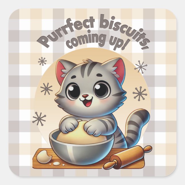 "Purfect biscuits, kommend" Katzenkuppe Quadratischer Aufkleber (Vorderseite)