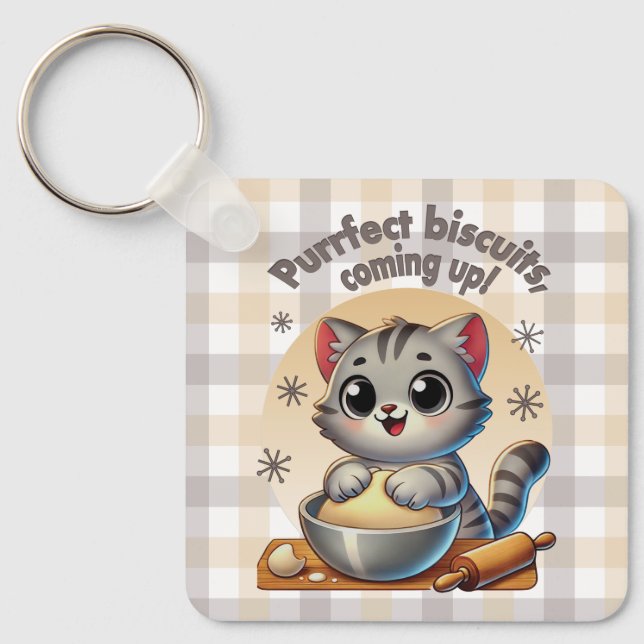 "Purfect biscuits, kommend" Katzenkuppe Schlüsselanhänger (Vorderseite)