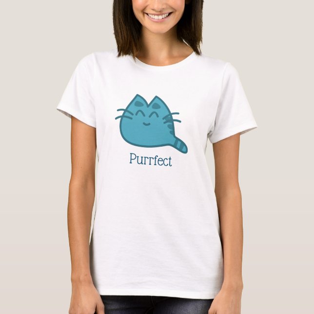 Purfect Blue Lächeln Kitty Cat T-Shirt (Vorderseite)