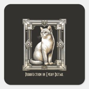 Purfect Cat Design im Schwarz-Weiß-Jugendstil Quadratischer Aufkleber