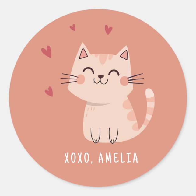 Purfect Cat Klassenzimmer Valentine Runder Aufkleber (Vorderseite)