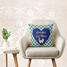 Purfect Cat Mama Blau und Gold Herz Blumenblau Kissen