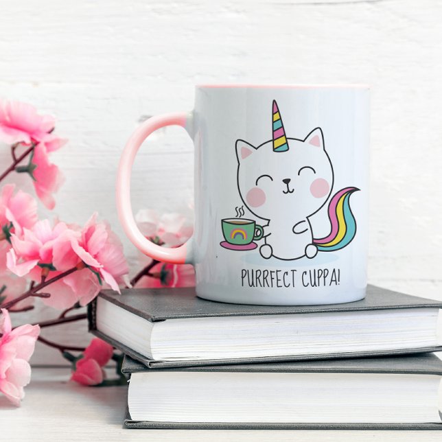 Purfect Cuppa Niedlich Kawaii Caticorn Rosa Cartoo Tasse (Von Creator hochgeladen)
