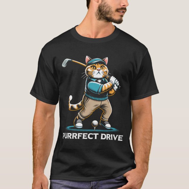 Purfect Drive Golfing Cat Design T-Shirt (Vorderseite)