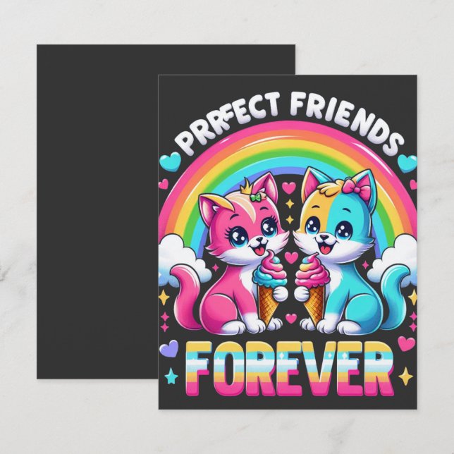 Purfect Friends Forever Niedlich Kawaii Cat Einladung (Vorne/Hinten)