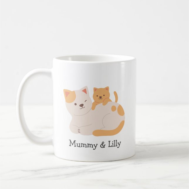 Purfect Liebe - Custom Mama Cat & Kitten Kaffeetasse (Links)