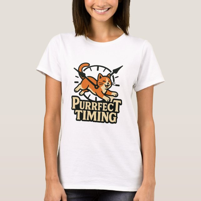 Purfect Time | Funny Cat Punctual Clock T - Shirt (Vorderseite)