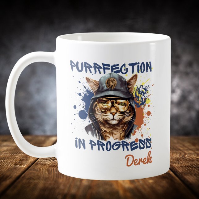 Purfektion in Progress-Hip Hop-Katze Kaffeetasse (Von Creator hochgeladen)