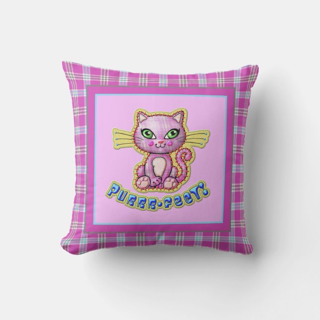 Purffect Kariert Kitten Cartoon Reversible Kissen (Vorderseite)