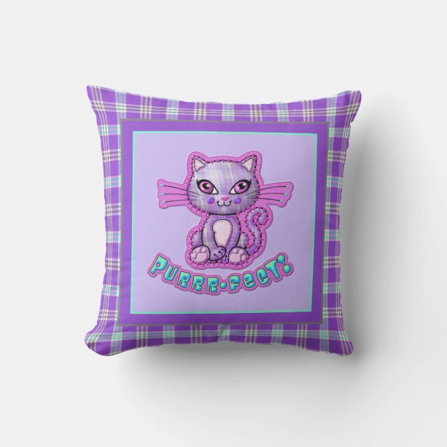 Purffect Kariert Kitten Cartoon Reversible Kissen (Vorderseite)