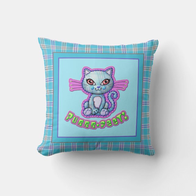 Purffect Kariert Kitten Cartoon Reversible Kissen (Vorderseite)