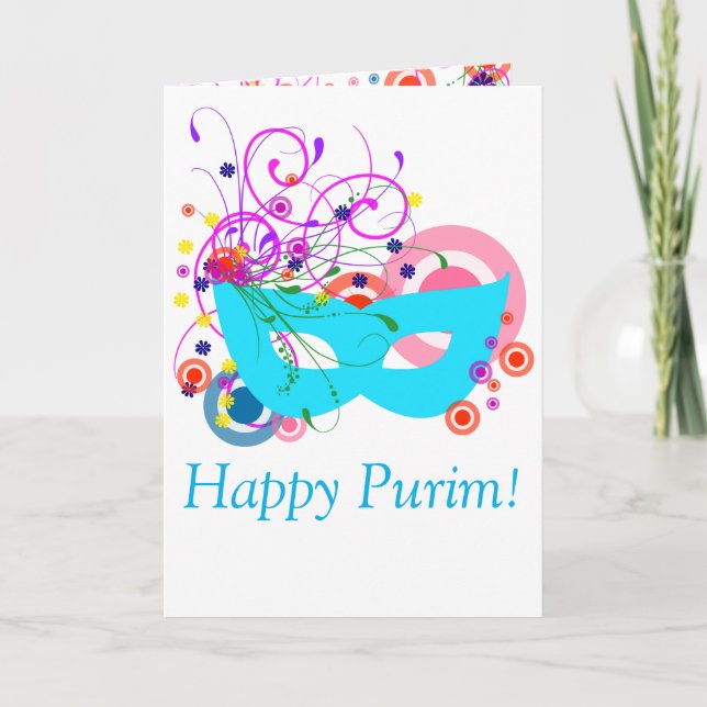 Purim aquamarine Maske mit Wirbel Karte (Vorderseite)