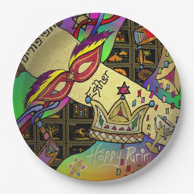 Purim Esther Celebration Art Print Paper Plate Pappteller (Vorderseite)