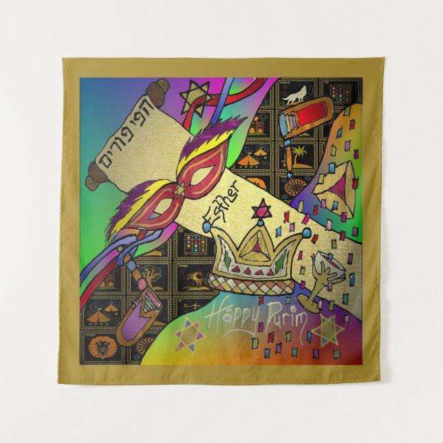 Purim Esther Celebration Dark Art Print Tapestes Wandteppich (Vorderseite)