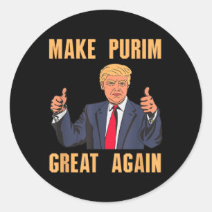 Purim Groß machen, wieder lustig Trump Kostüm Hebr Runder Aufkleber