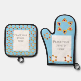 Purim Hamantaschen Foto Blue Background Ofenhandschuh & Topflappen-Set