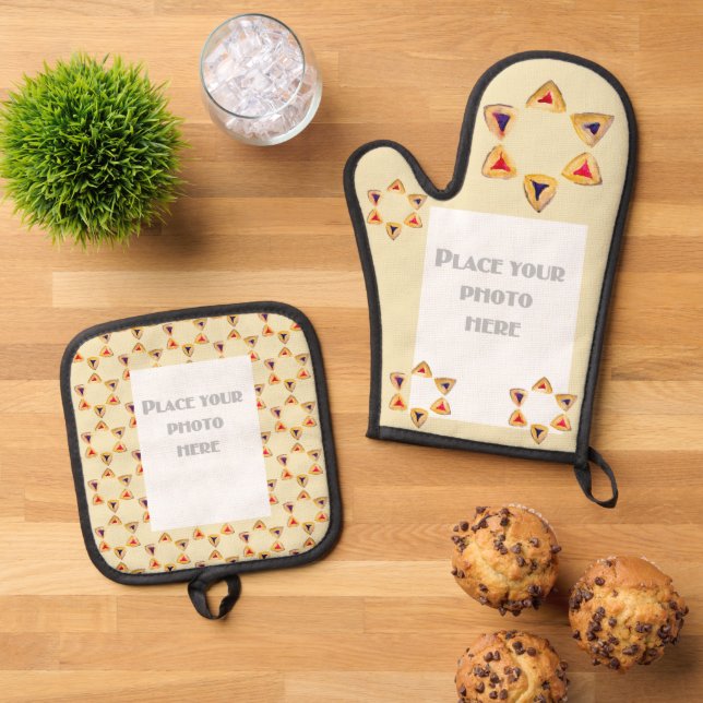 Purim Hamantaschen Foto Oven Mitt Ofenhandschuh & Topflappen-Set (Oben Unten)