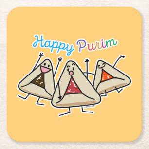 Purim hamantaschen Gebäck Sameach Oznei Haman Rechteckiger Pappuntersetzer