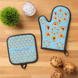 Purim Hamantaschen Personalizable Blue Ofenhandschuh & Topflappen-Set