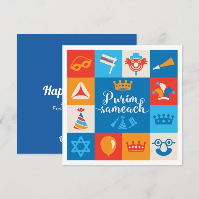 Purim - Invitación de fiesta o tarjeta de saludo Einladung (Vorne/Hinten)
