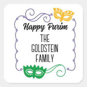 Purim-Masken-Verkleidungskostüm Mishloach Manot Quadratischer Aufkleber