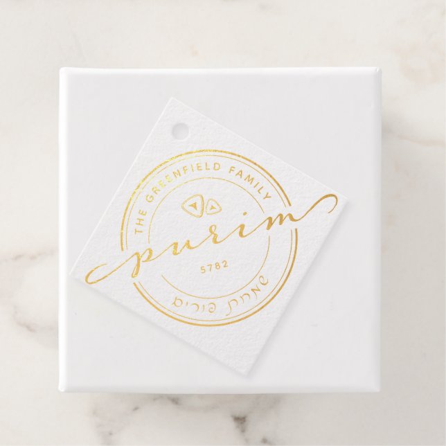 Purim Personalisiert Script Real Gold Foil Tag (Mit Box)