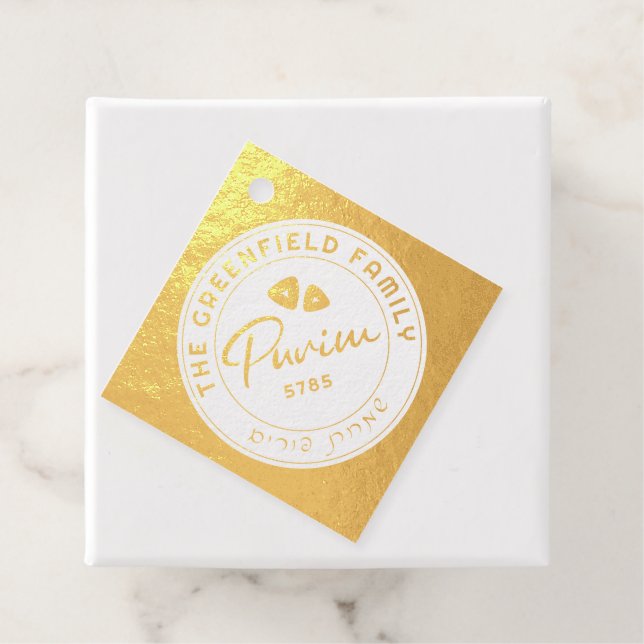 Purim Personalisiert Script Real Gold Foil Tag (Mit Box)