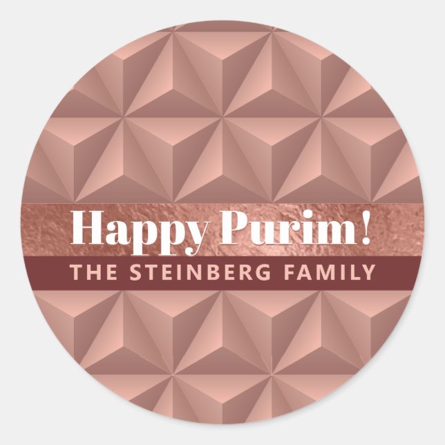 Purim Rose Gold Luxury Muster Rundaufkleber. Runder Aufkleber (Vorderseite)