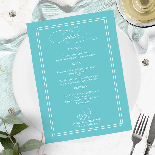 Purist Blue Elegante Wedding Menu Menükarte (Von Creator hochgeladen)