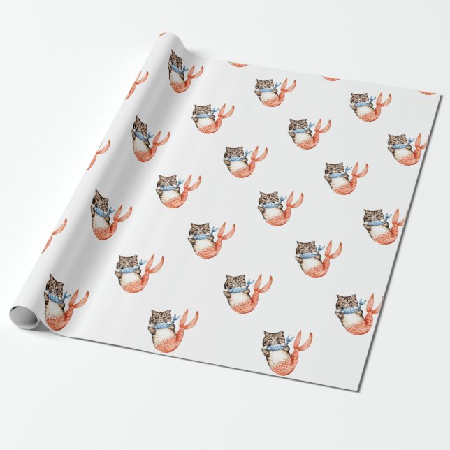 Purmaid Katzen-Meerjungfrau Geschenkpapier (Ungerollt)