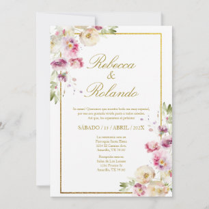 Purpl flower Elegant Wedding Invitation en espagno