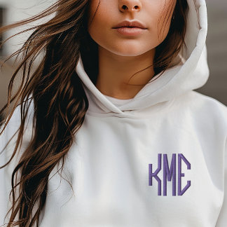 Purple 3 Letter Custom Monogram Bestickter Hoodie