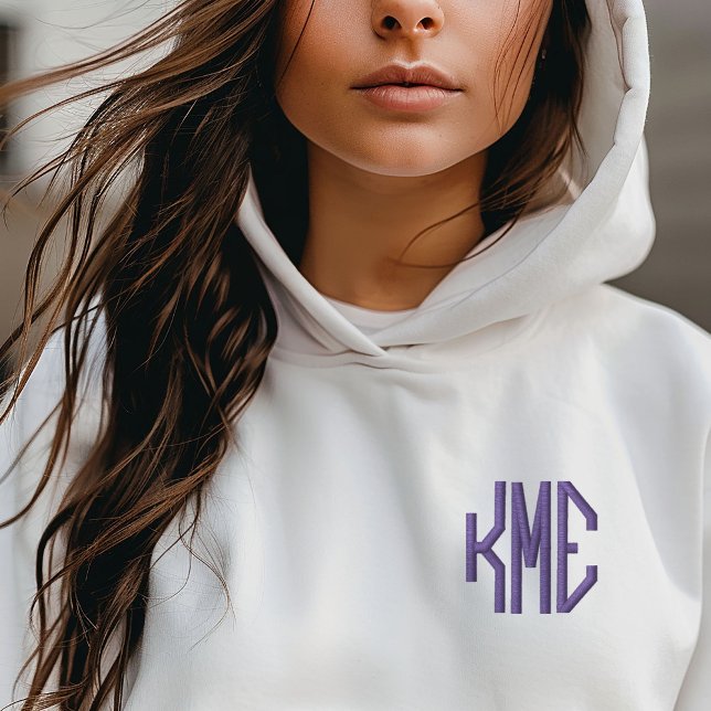 Purple 3 Letter Custom Monogram Bestickter Hoodie (Von Creator hochgeladen)