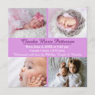 Purple 4 photos - Faire-part de naissance