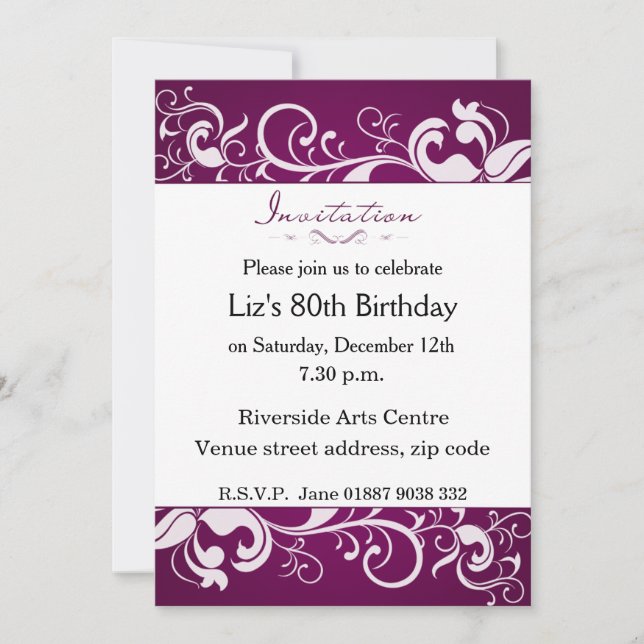 Purple 80e anniversaire Invitation (Devant)
