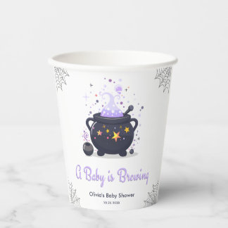 Purple A Baby is Brewing Halloween Baby Shower Pappbecher