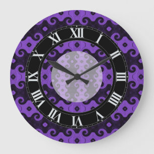 Purple Abstract Diamond Eye Curls Pattern Clock 2 Große Wanduhr
