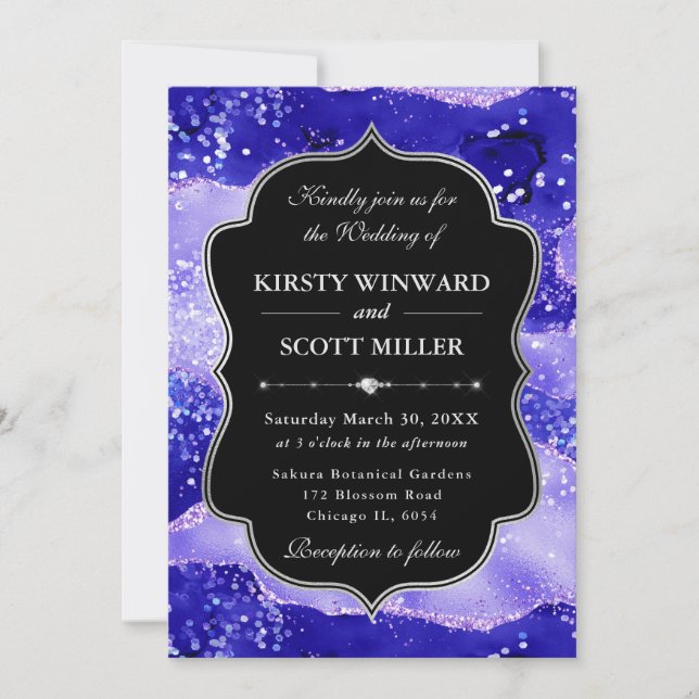 Purple Agate Glitter Glam Elegant Wedding Einladung (Vorderseite)