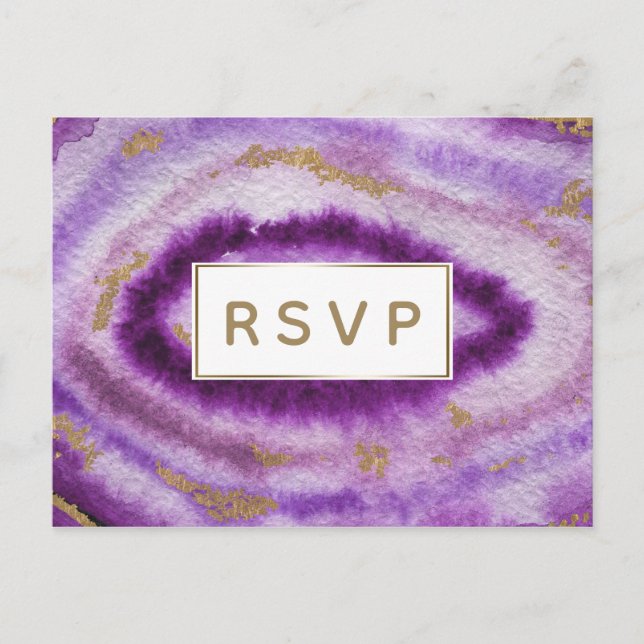 Purple Agate Mariage Invitations rsvp Carte Postal (Devant)