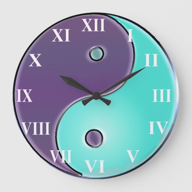 Purple and Aqua  Yin-Yang Clock Große Wanduhr (Vorderseite)
